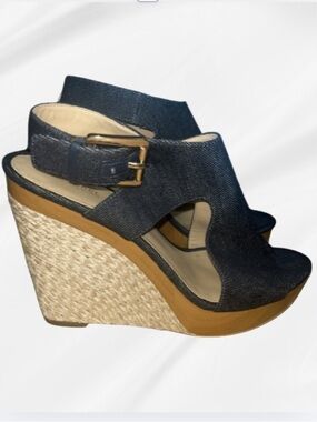 MICHAEL Michael Kors Josephine Denim Canvas Navy Blue Wedge Sandals, 10M